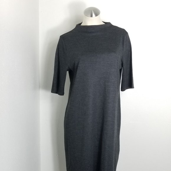 Eileen Fisher sleek heathered wool jersey funnel neck dress size medium